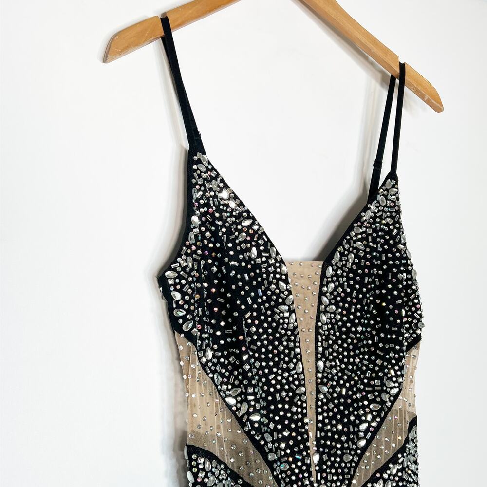 Banjul Beaded Rhinestone Black Bodycon Mini Formal Dress Womens L NWOT - Picture 4 of 16